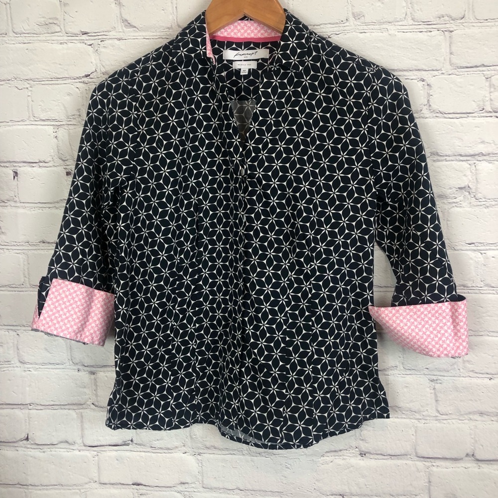 Foxcroft NYC Petite Button Front Top Wrinkle Free 100% Cotton Size 4P